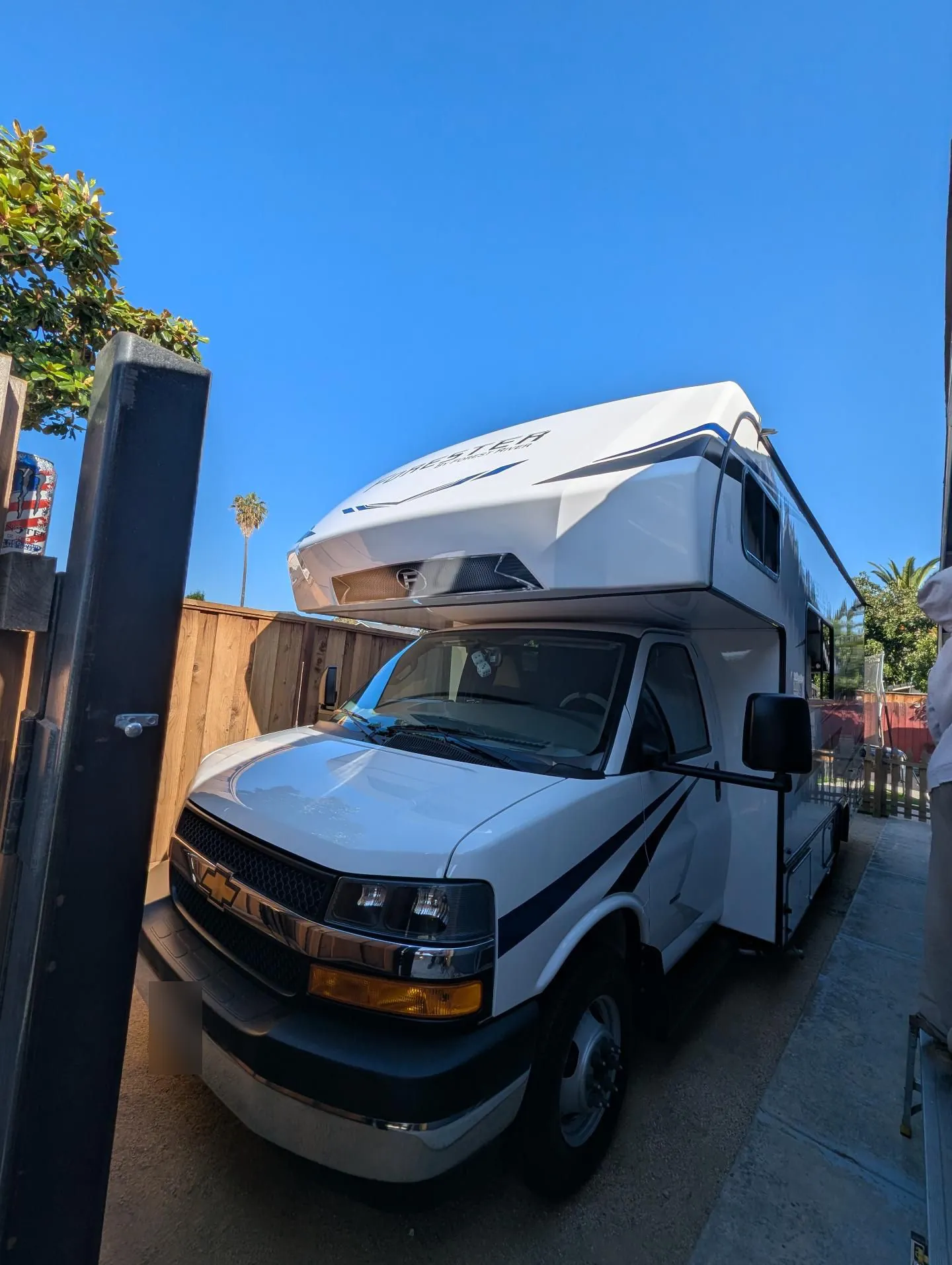 Class C RV after an exterior wash